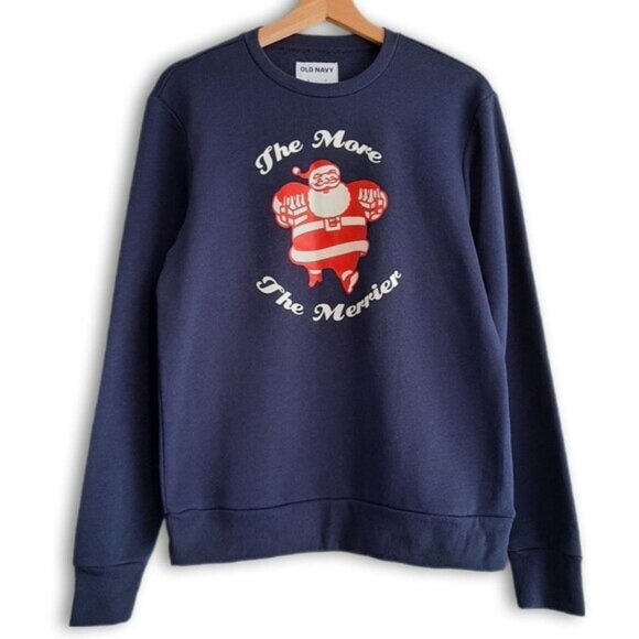 OLD NAVY Santa Claus Festive Decal Crewneck Pullover Sweatshirt Navy Blue Sz S - Picture 1 of 11